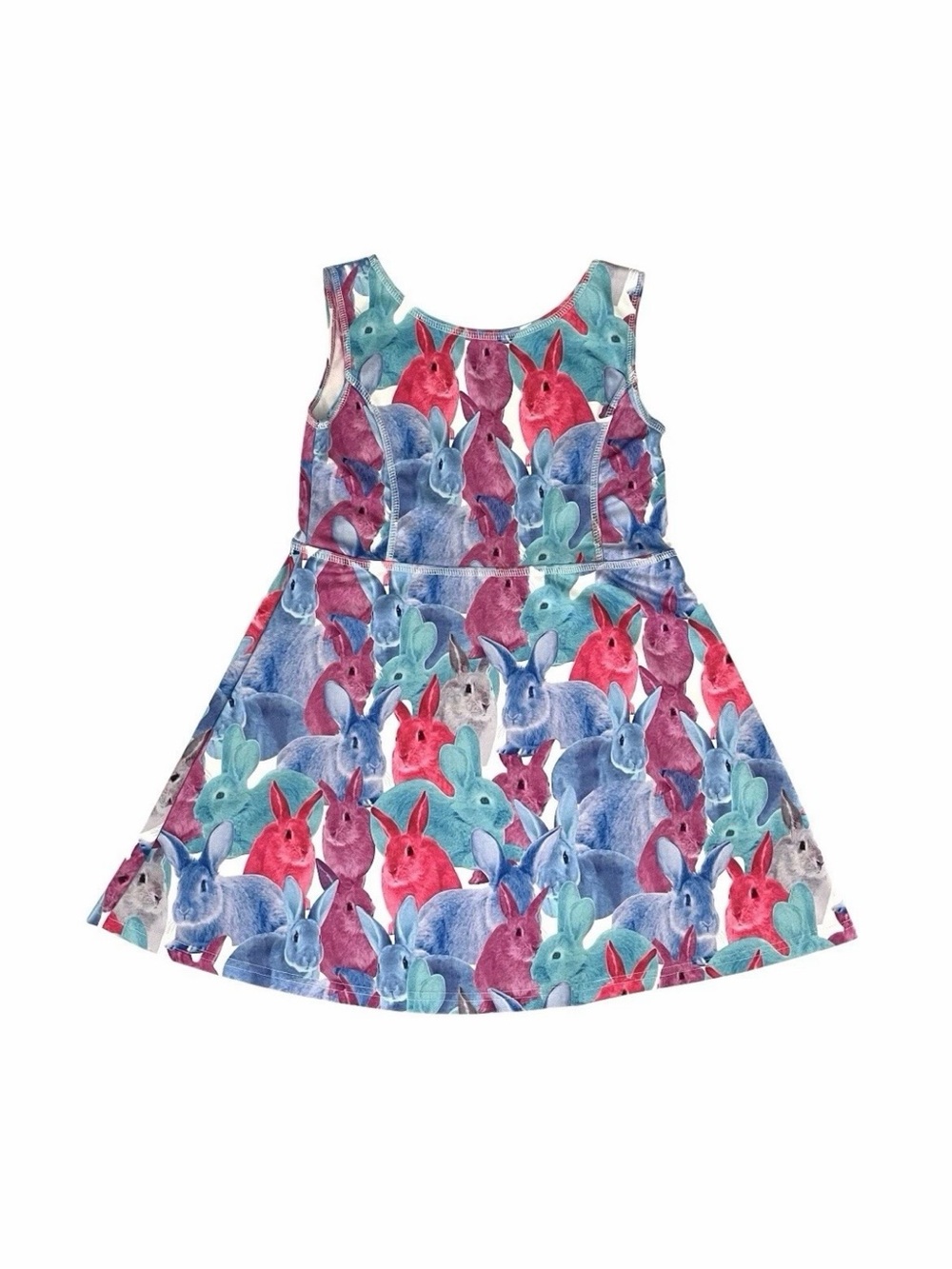 Girls 11-12 Bunny Rabbit Sleeveless Dress Multicolor A-Line Sundress Party